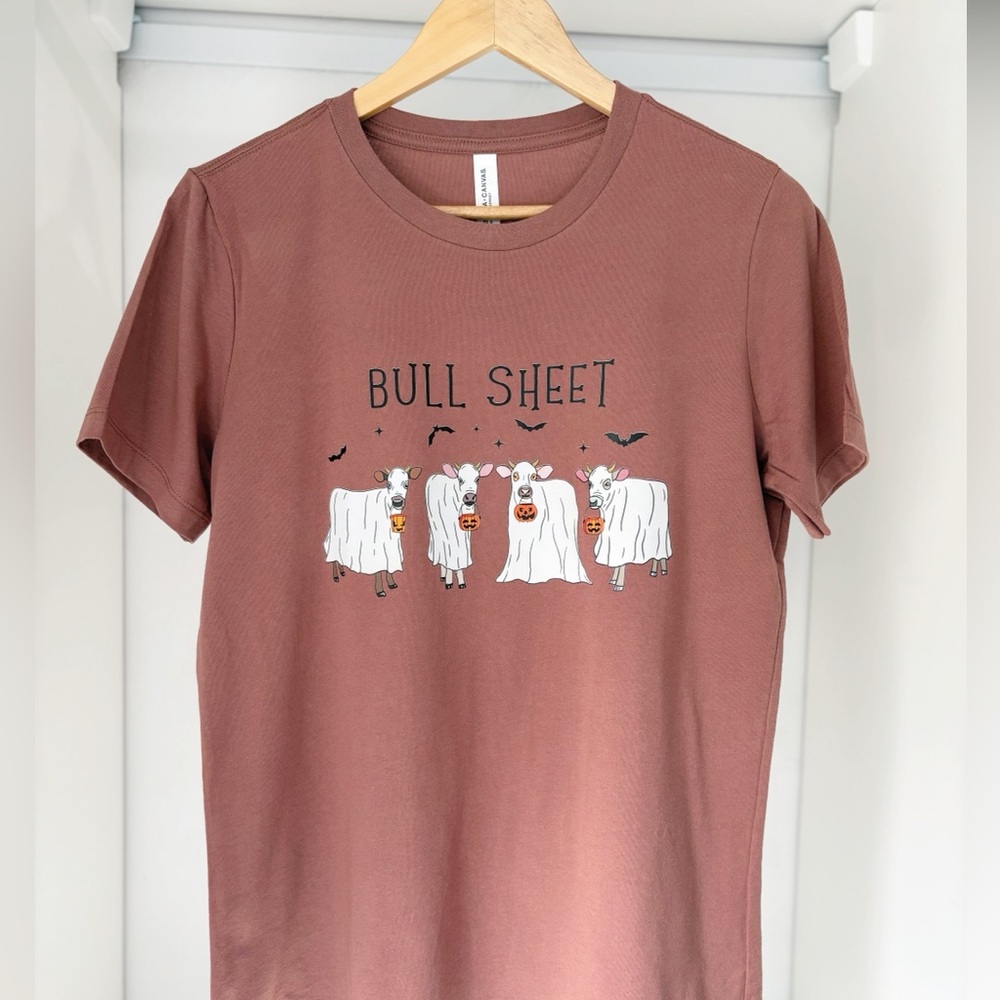 NWOT Womens Brown Bullsheet Halloween Cows Graphic Tee Ghost Cows Various Sizes